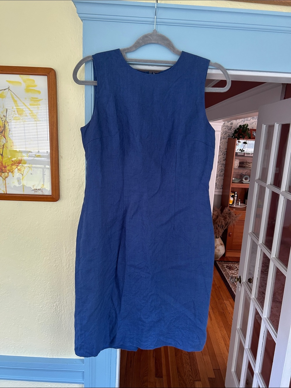 Navy Linen Blue Sheath Dress - Women